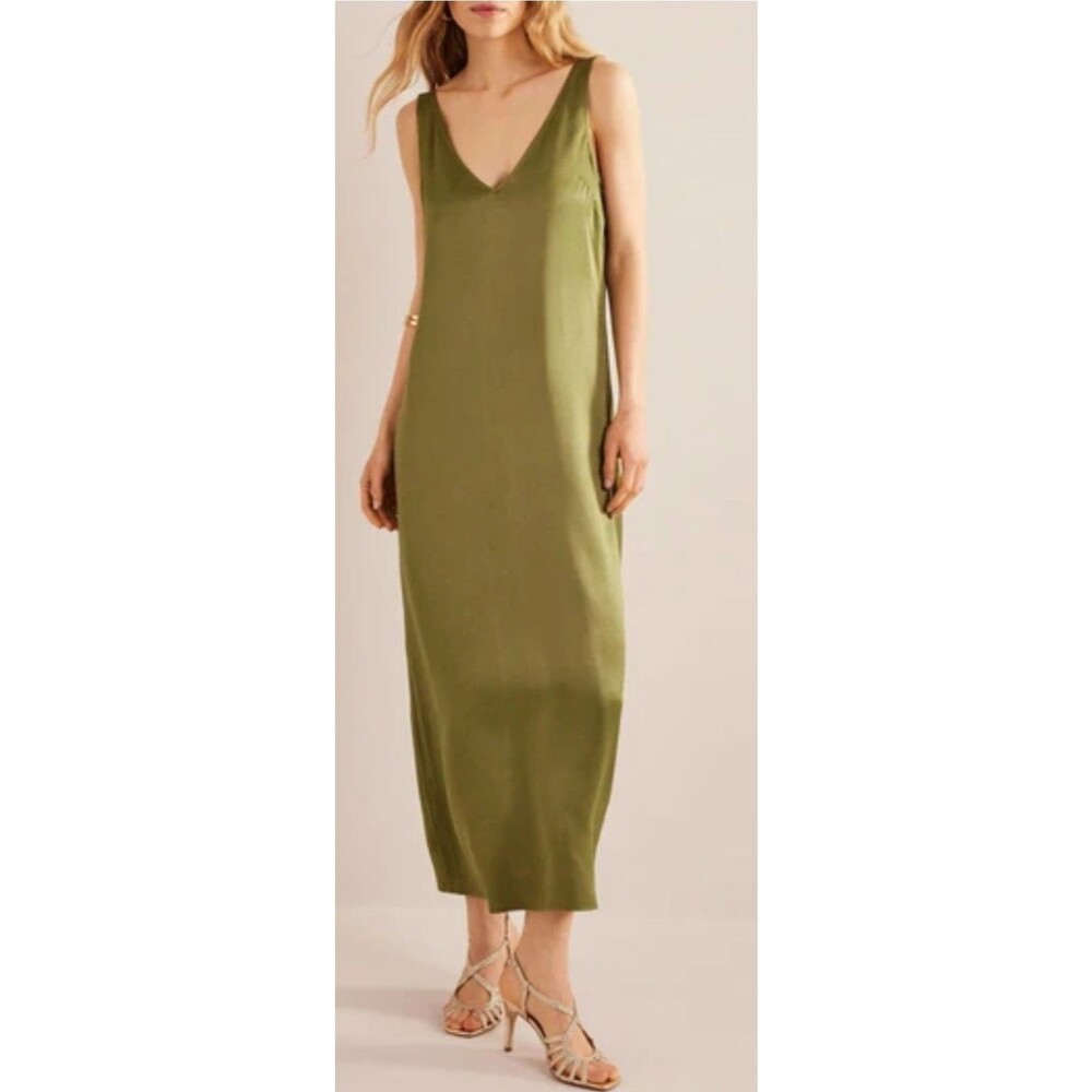 Boden Satin Silk Maxi Dress Women's Size 4r Green
